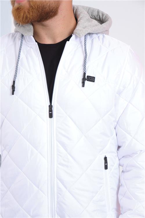 Wholesale White Diamond Pattern Detachable Hood Jacket
