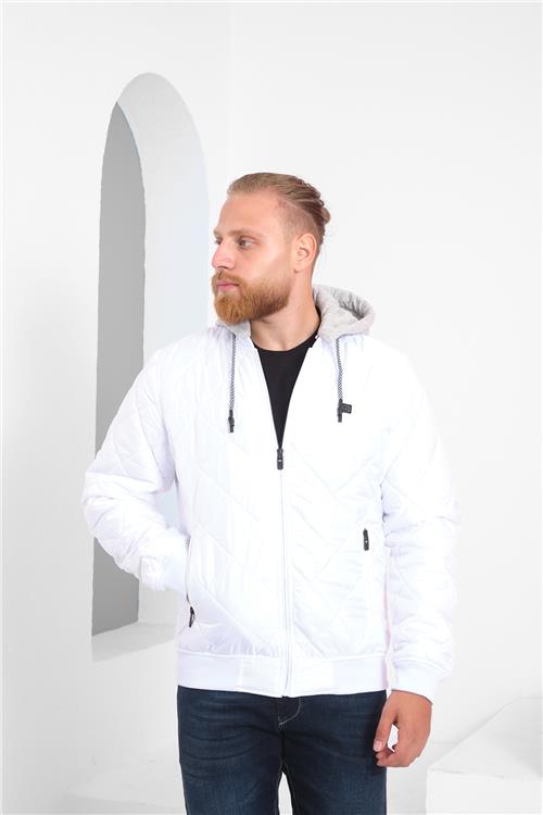 Wholesale White Diamond Pattern Detachable Hood Jacket