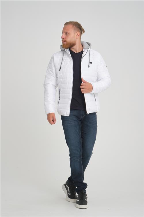 Wholesale White Hooded Jersey Lined Puffer Jacket