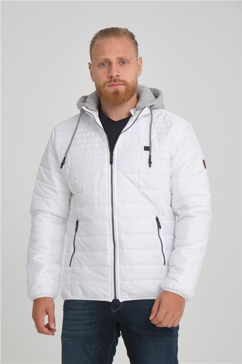 Wholesale White Hooded Jersey Lined Puffer Jacket