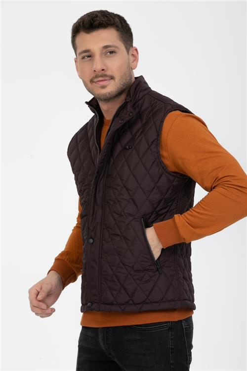 Wholesale Burgundy Diamond Pattern Stand Collar Vest