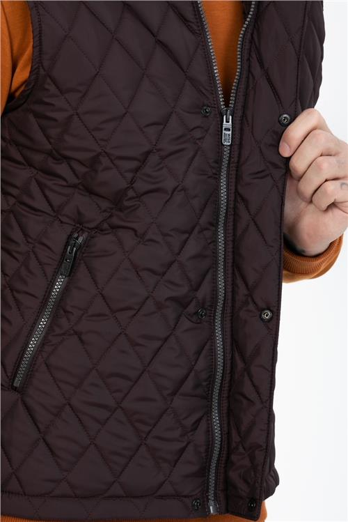 Wholesale Burgundy Diamond Pattern Stand Collar Vest