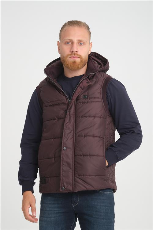 Wholesale Burgundy Hooded Jersey Lined Puffer Vest