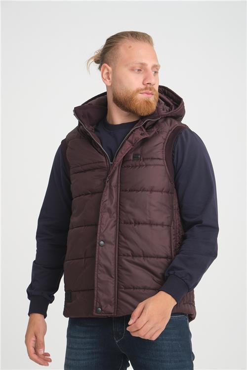 Wholesale Burgundy Hooded Jersey Lined Puffer Vest