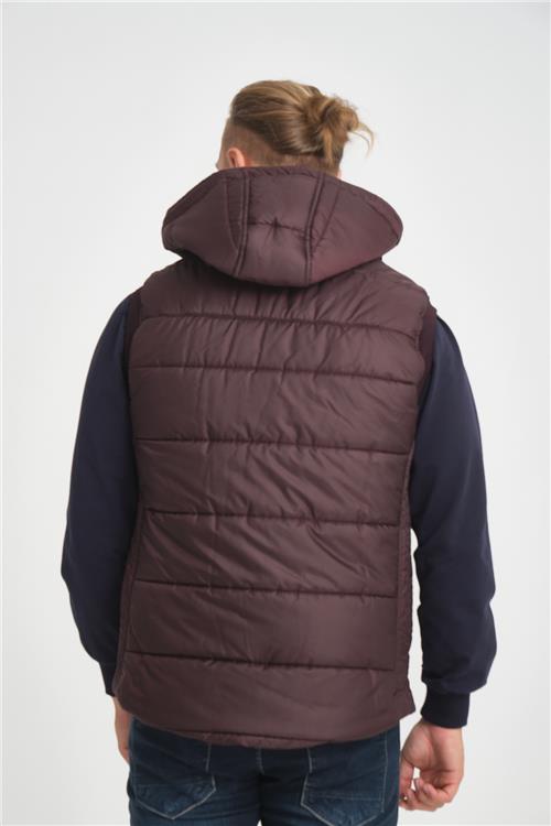 Wholesale Burgundy Hooded Jersey Lined Puffer Vest