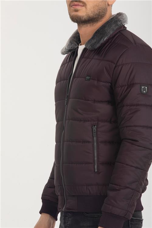 Wholesale Burgundy Fur Collar Puffer Coat