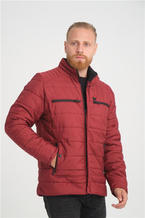 Wholesale Burgundy Double Zipper Pocket Stand Collar Jacket
