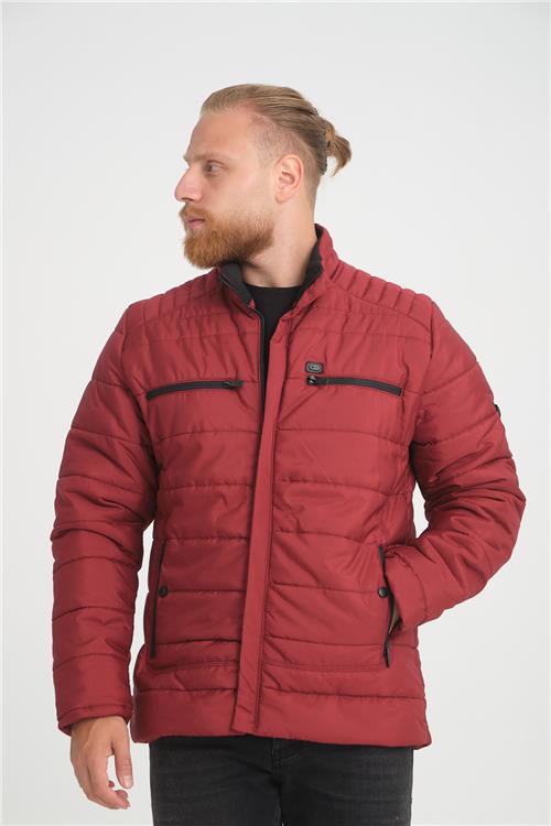 Wholesale Burgundy Double Zipper Pocket Stand Collar Jacket