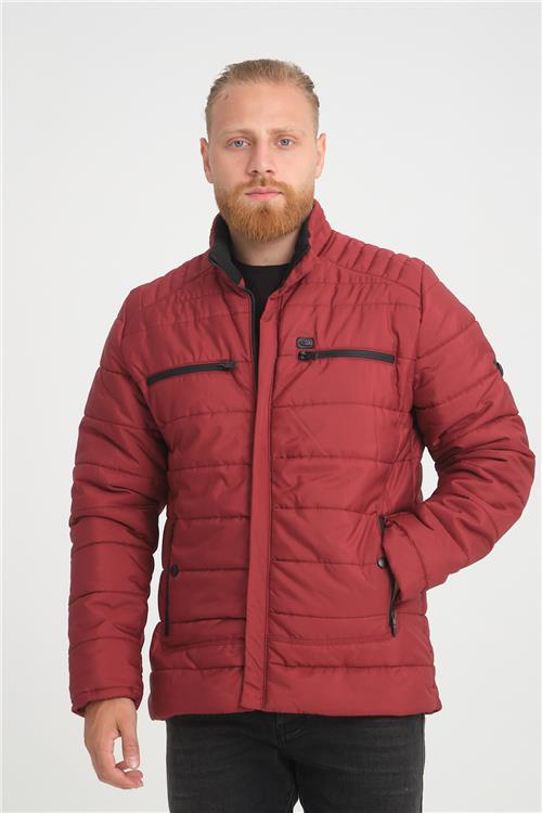 Wholesale Burgundy Double Zipper Pocket Stand Collar Jacket