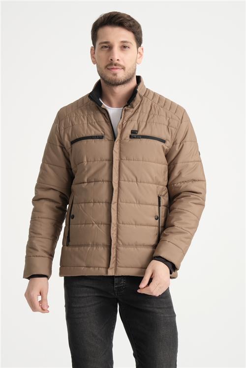 Wholesale Camel Double Zipper Pocket Stand Collar Jacket