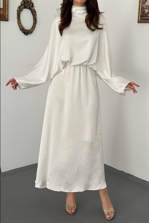 Wholesale Ecru Satin Jacquard Dress