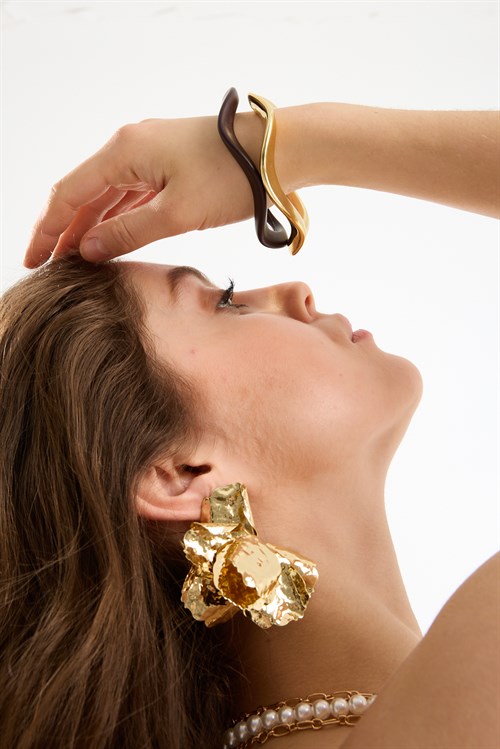 Gold and Brown Chunky Bangle Set