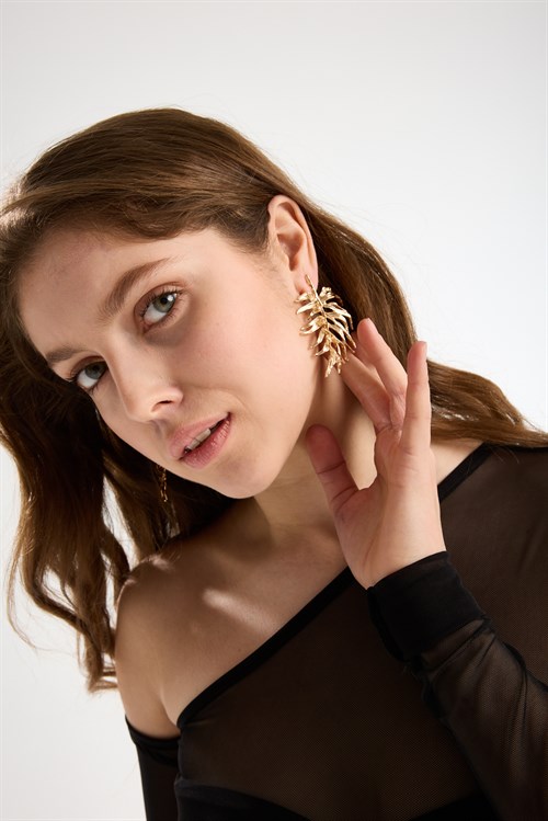 Gold Large Leaf Earrings