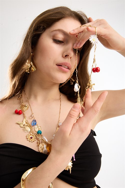 Gold Long Charm Necklace