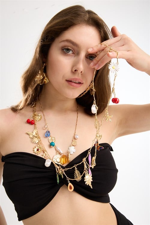 Gold Long Charm Necklace