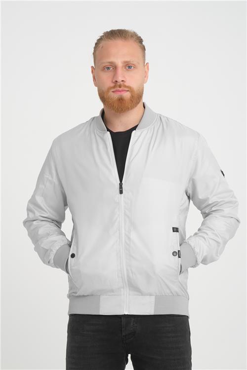 Wholesale Silver Grey Pilot Collar Jersey Lined Spring Jacket