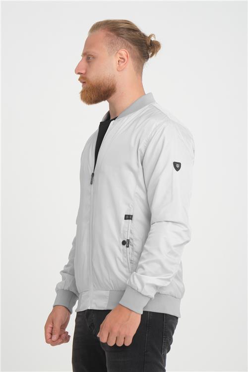 Wholesale Silver Grey Pilot Collar Jersey Lined Spring Jacket