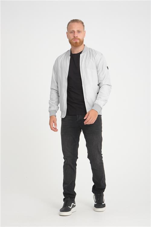 Wholesale Silver Grey Pilot Collar Jersey Lined Spring Jacket