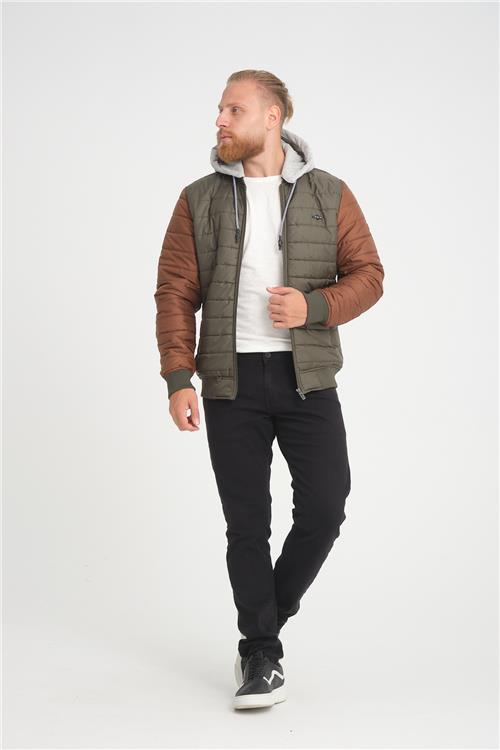 Wholesale Khaki Two-Tone Puffer Detachable Hood Jacket