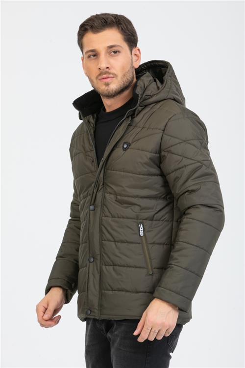 Wholesale Khaki Detachable Polar Hood Jersey Lined Jacket