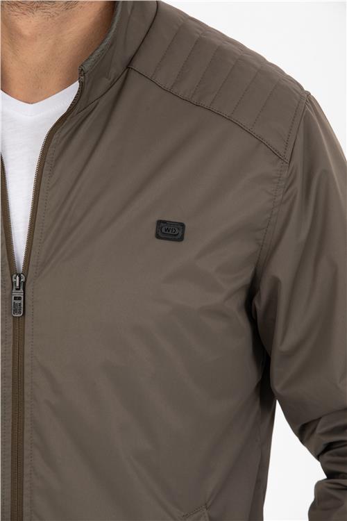 Wholesale Khaki Stand Collar Shoulder Detail Jersey Lined Spring Jacket