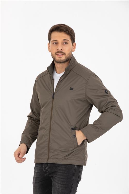 Wholesale Khaki Stand Collar Shoulder Detail Jersey Lined Spring Jacket