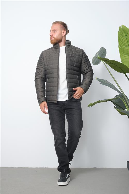 Wholesale Khaki Chest Zipper Detail Stand Collar Jacket