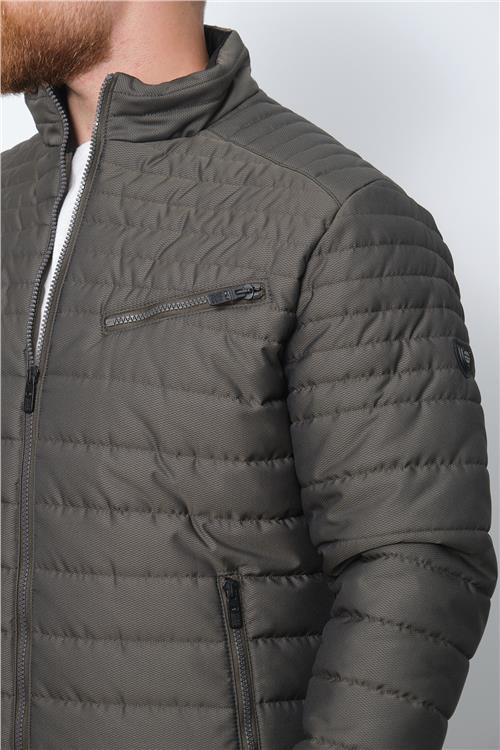 Wholesale Khaki Chest Zipper Detail Stand Collar Jacket