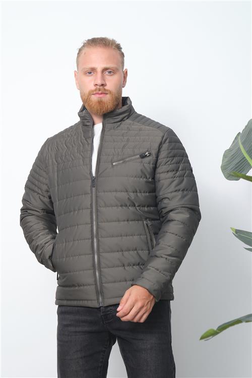 Wholesale Khaki Chest Zipper Detail Stand Collar Jacket