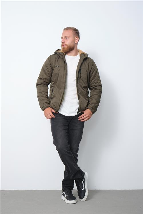 Wholesale Khaki Fur Lined Hooded Coat