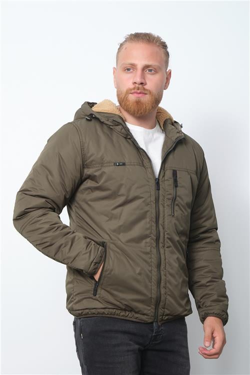 Wholesale Khaki Fur Lined Hooded Coat