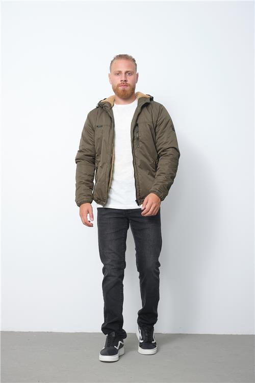 Wholesale Khaki Fur Lined Hooded Coat