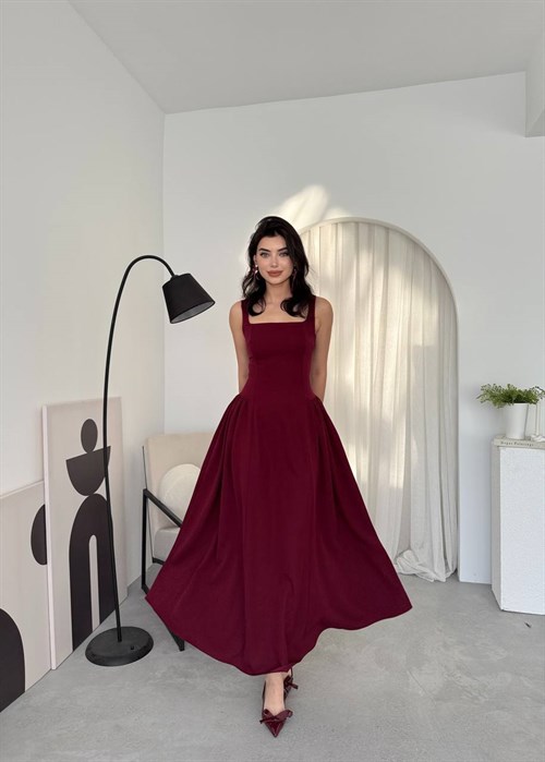 Heldi Pleated Dress - Burgundy