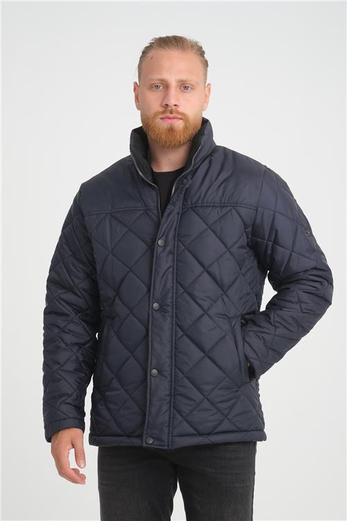 Wholesale Navy Diamond Pattern Puffer Stand Collar Jacket