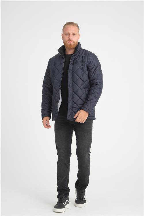 Wholesale Navy Diamond Pattern Puffer Stand Collar Jacket