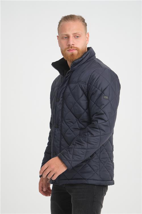 Wholesale Navy Diamond Pattern Puffer Stand Collar Jacket