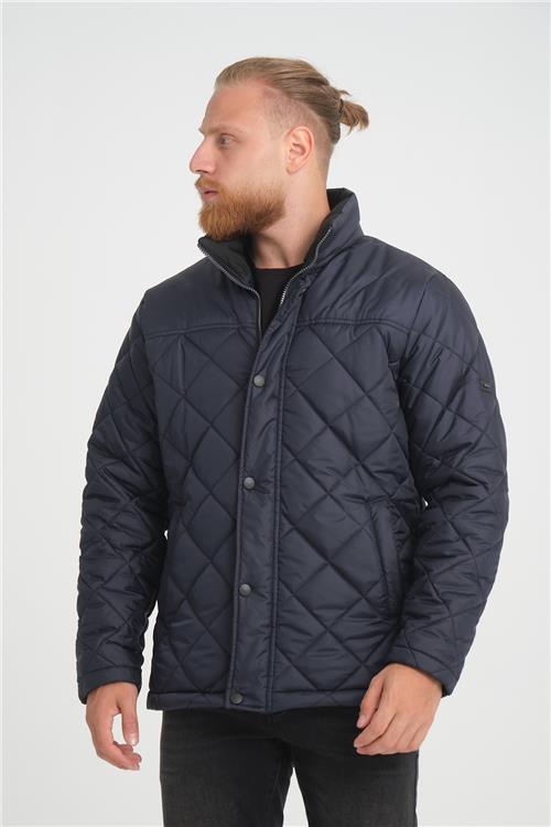 Wholesale Navy Diamond Pattern Puffer Stand Collar Jacket