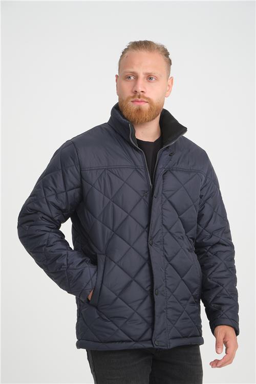 Wholesale Navy Diamond Pattern Puffer Stand Collar Jacket