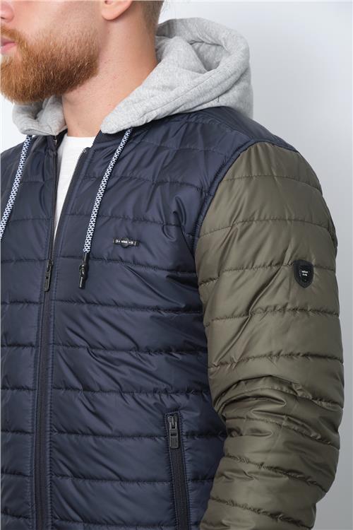 Wholesale Navy Two-Tone Puffer Detachable Hood Jacket
