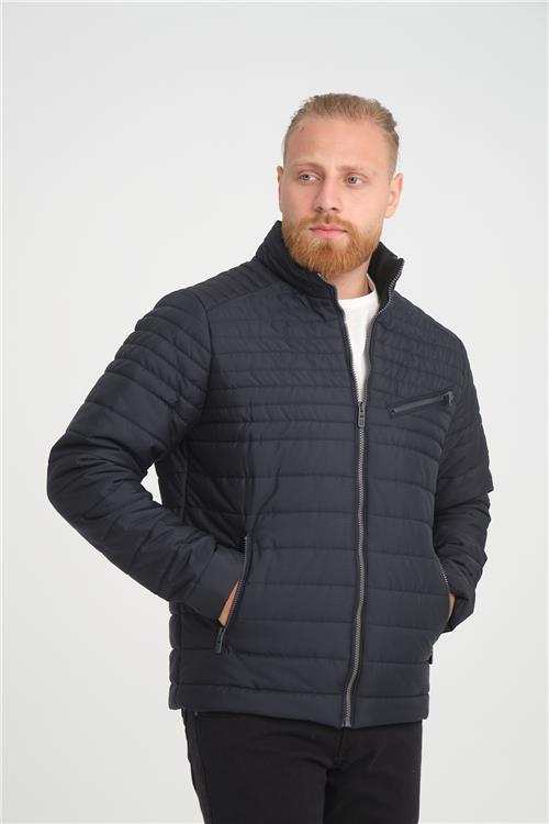 Wholesale Navy Chest Zipper Detail Stand Collar Jacket