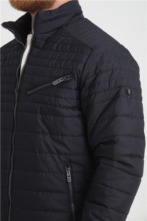 Wholesale Navy Chest Zipper Detail Stand Collar Jacket