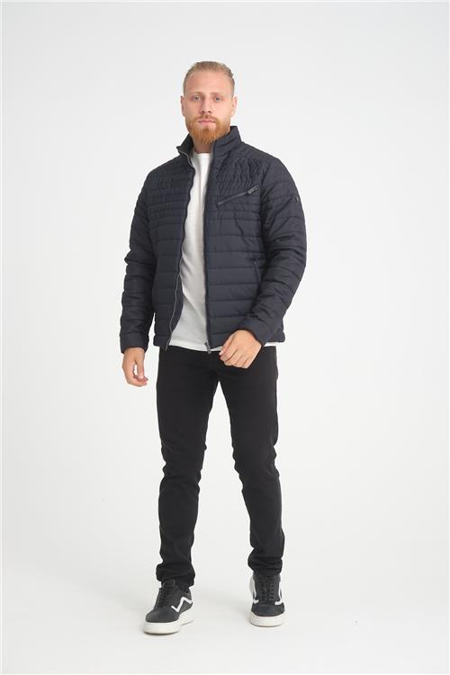 Wholesale Navy Chest Zipper Detail Stand Collar Jacket