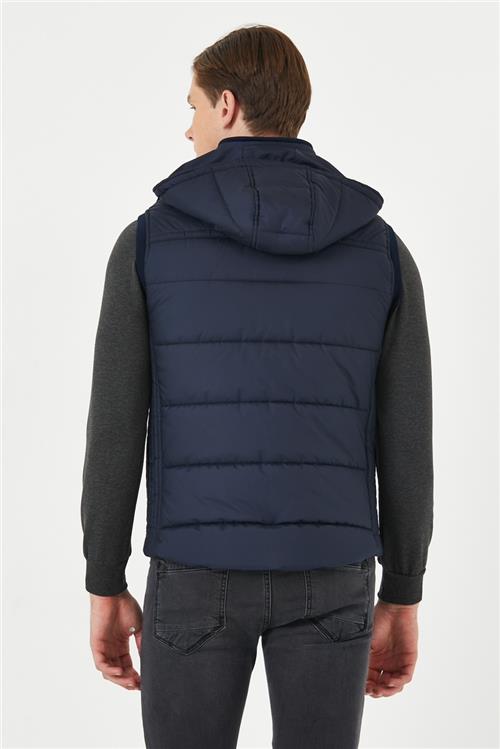 Wholesale Navy Hooded Jersey Lined Puffer Vest