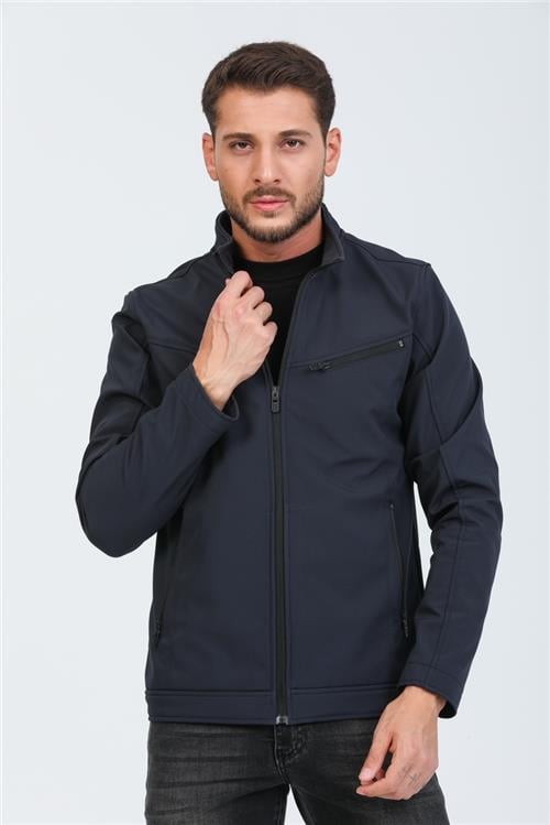 Wholesale Navy Softshell Stand Collar Jacket