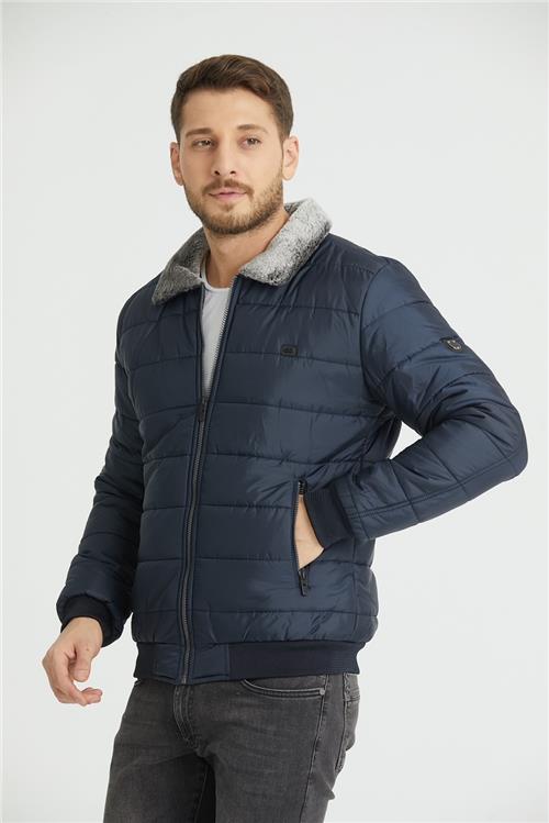 Wholesale Navy Fur Collar Puffer Coat