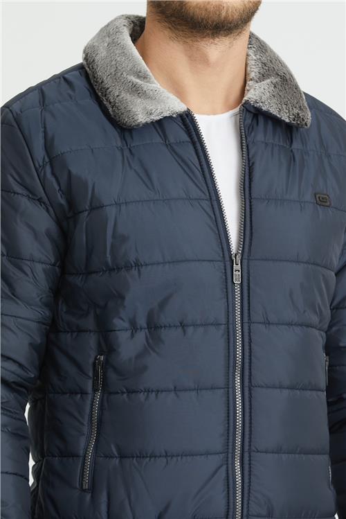 Wholesale Navy Fur Collar Puffer Coat