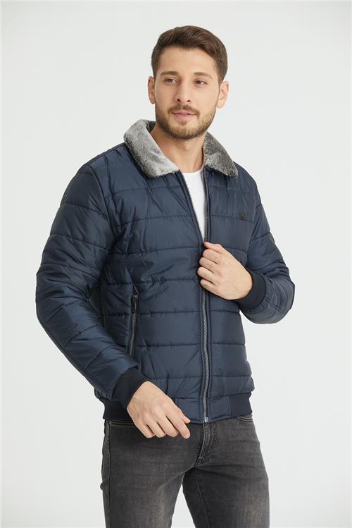 Wholesale Navy Fur Collar Puffer Coat