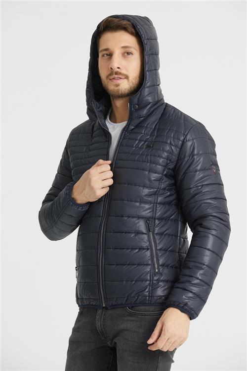 Wholesale Navy Burnt Fabric Detachable Hood Jacket