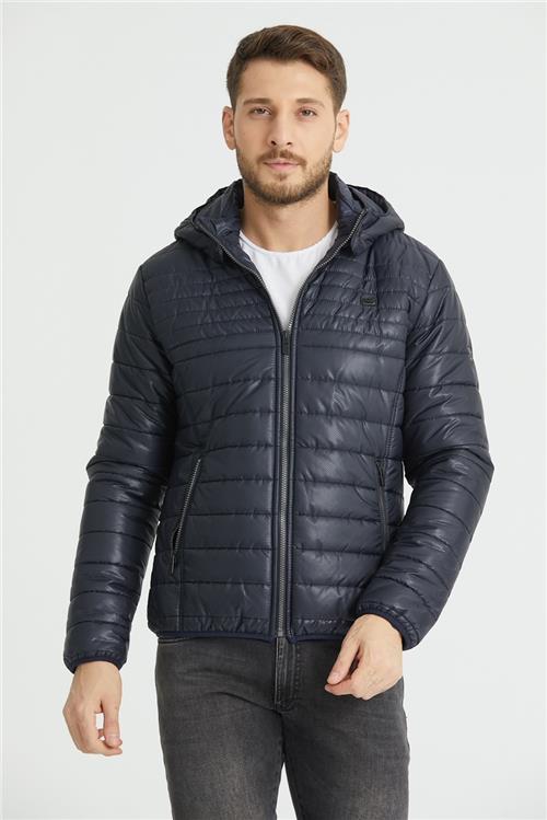 Wholesale Navy Burnt Fabric Detachable Hood Jacket