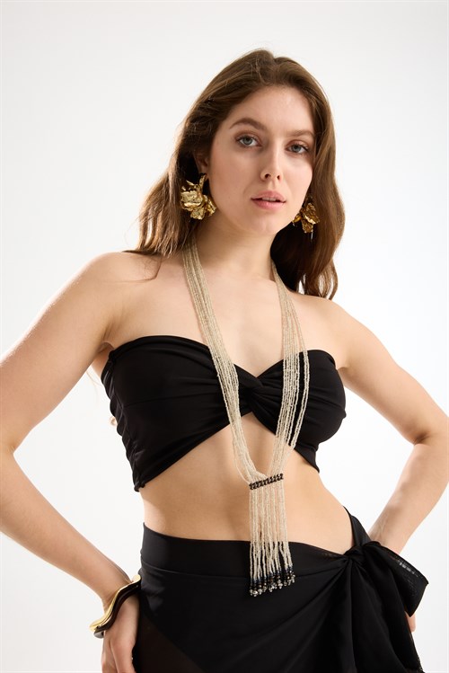 Layered Beaded Tassel Necklace